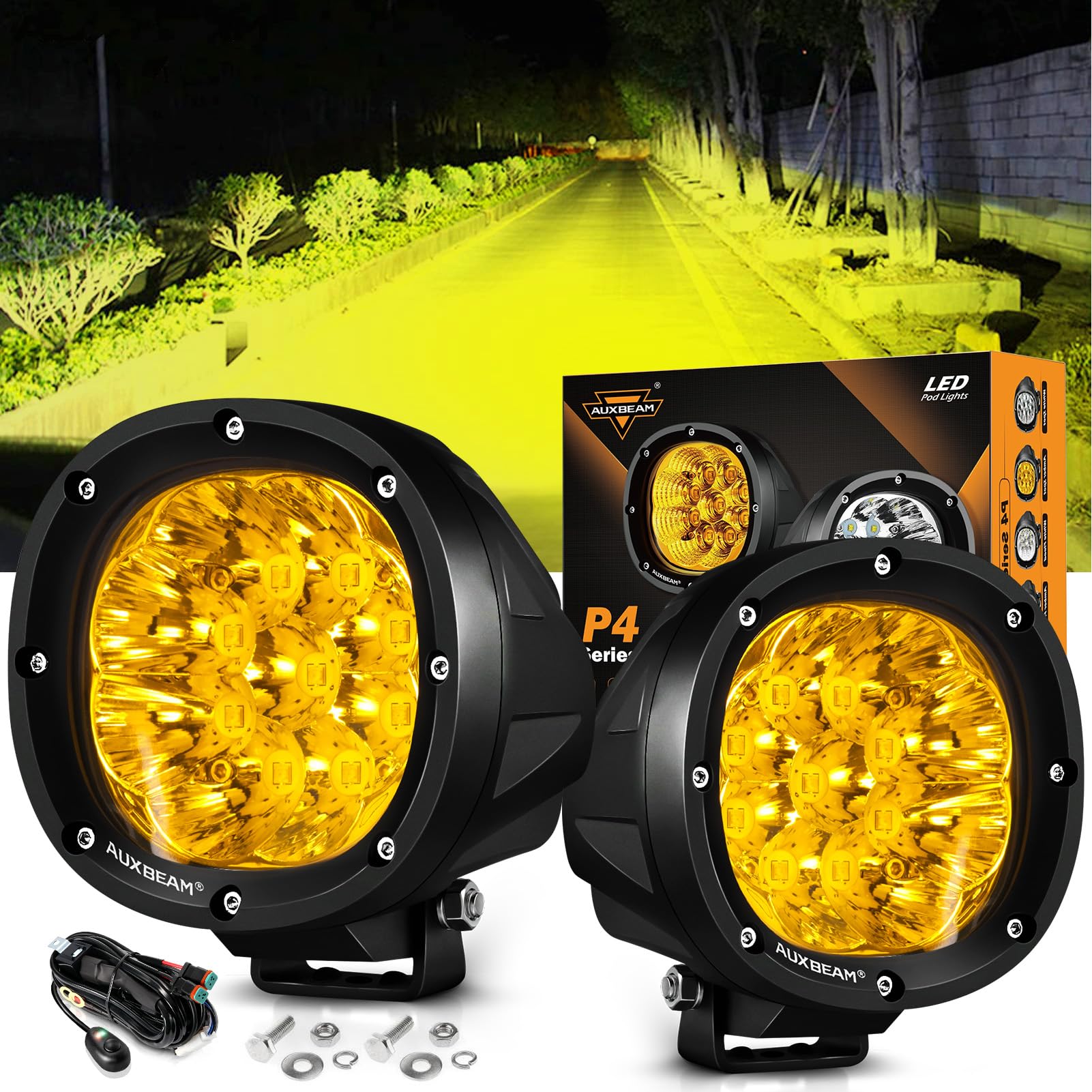Amazon.com: Auxbeam 4In 90W Amber Round Led Offroad Lights 2PCS